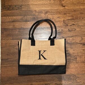 Black and Tan Tote Bag and side bag with Monogram K